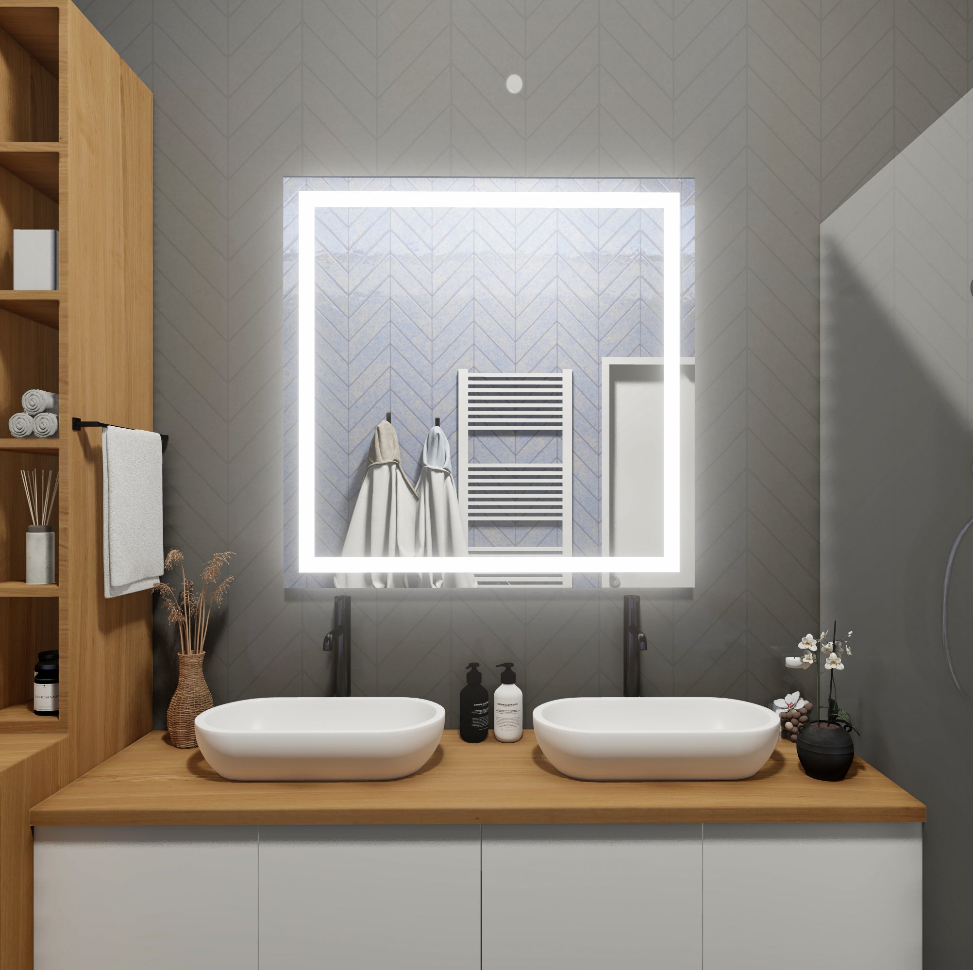 Front-Lighted LED Bathroom Vanity Mirror: 48 x 48 - Square