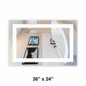 Front-Lit LED Bathroom Mirror 36" x 24" Rectangle