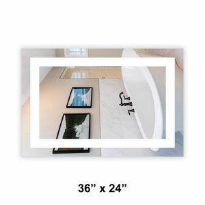 Front-Lit LED Bathroom Mirror 36" x 24" Rectangle