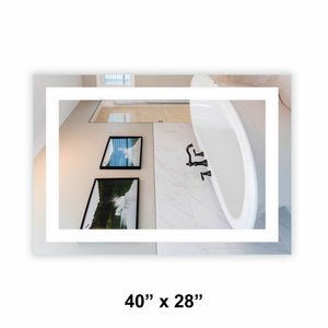 Front-Lit LED Bathroom Mirror 40" x 28" Rectangle