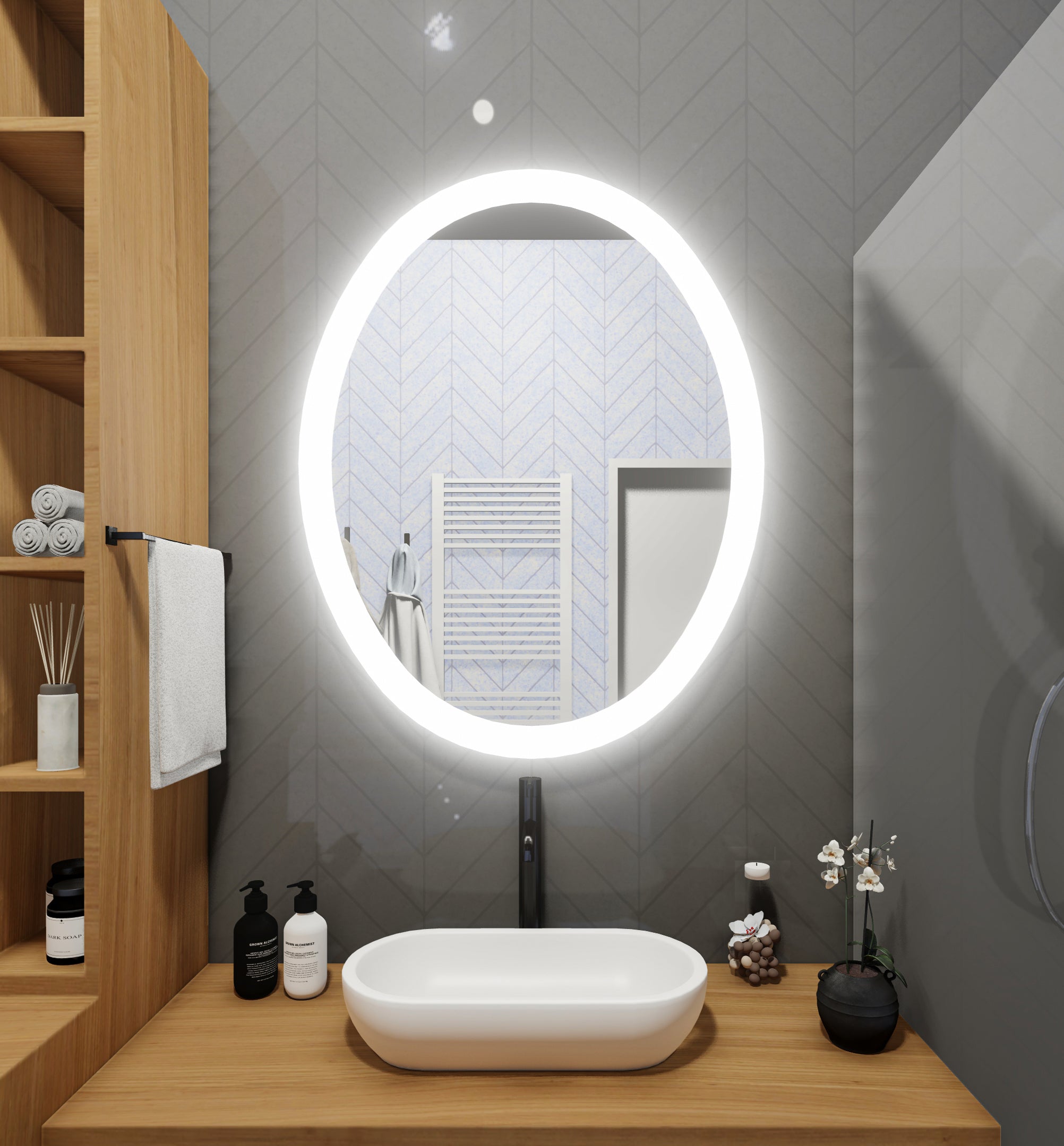 LED Mirror (Side-Lighted Oval) 24" x 32" (or 32" x 24")