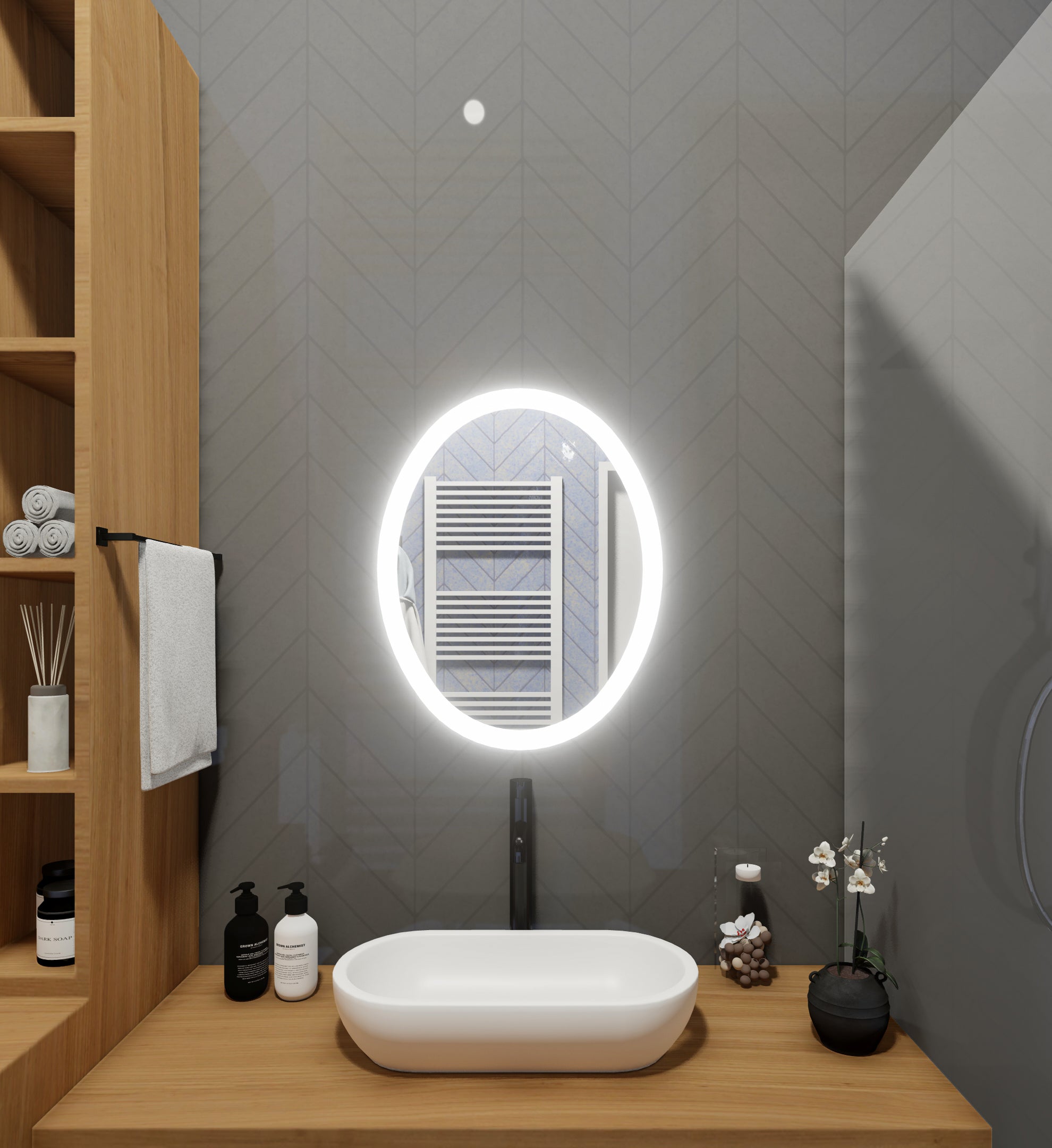 LED Mirror (Side-Lighted Oval) 20" x 28" (or 28" x 20")
