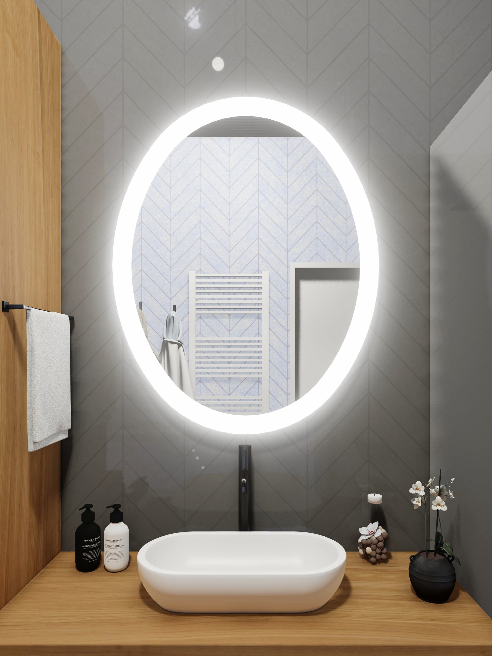 LED Mirror (Side-Lighted Oval) 24" x 32" (or 32" x 24")
