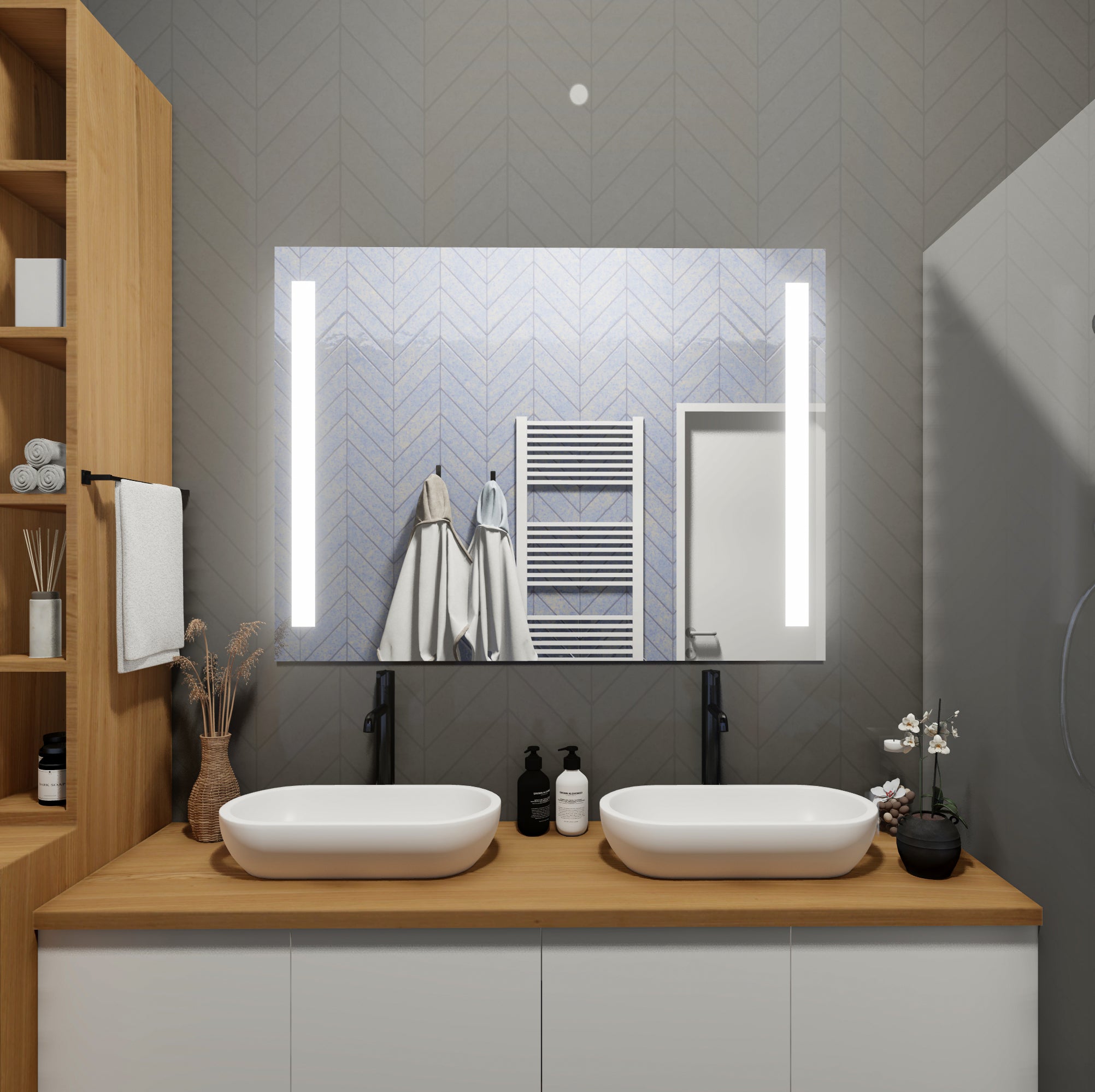 Lincoln • Front-Lit Bars Mirror • 48" x 36" • 2 Piece