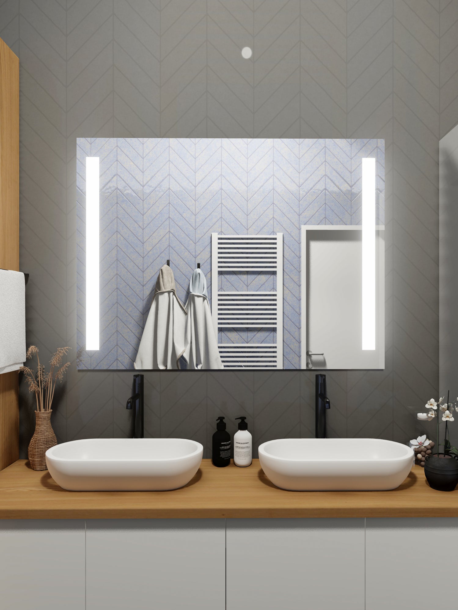 Lincoln • Front-Lit Bars Mirror • 48" x 36" • 2 Piece