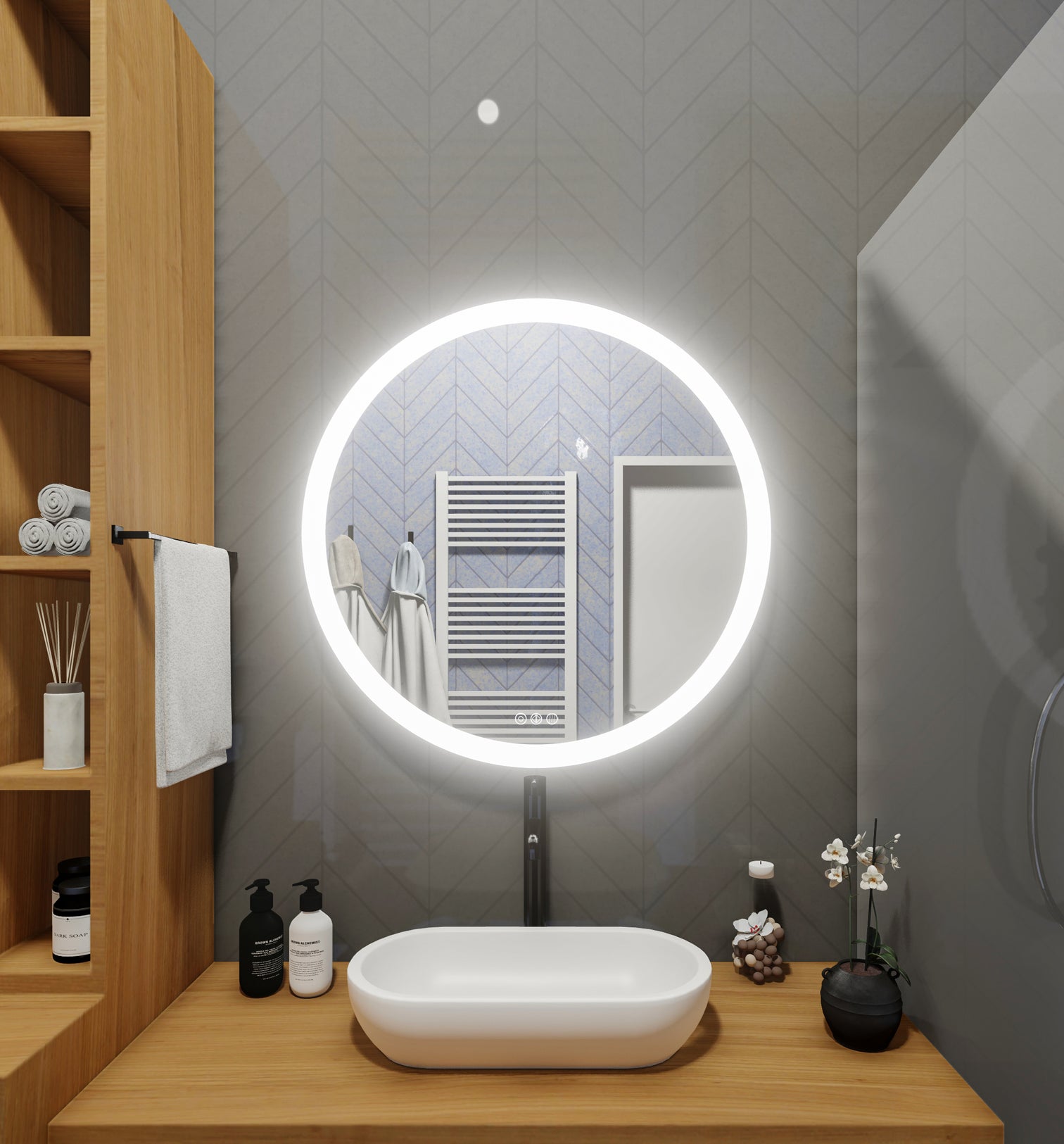 Side-Lighted LED Bathroom Vanity Mirror: 32" x 32" - Round – Mirrors ...