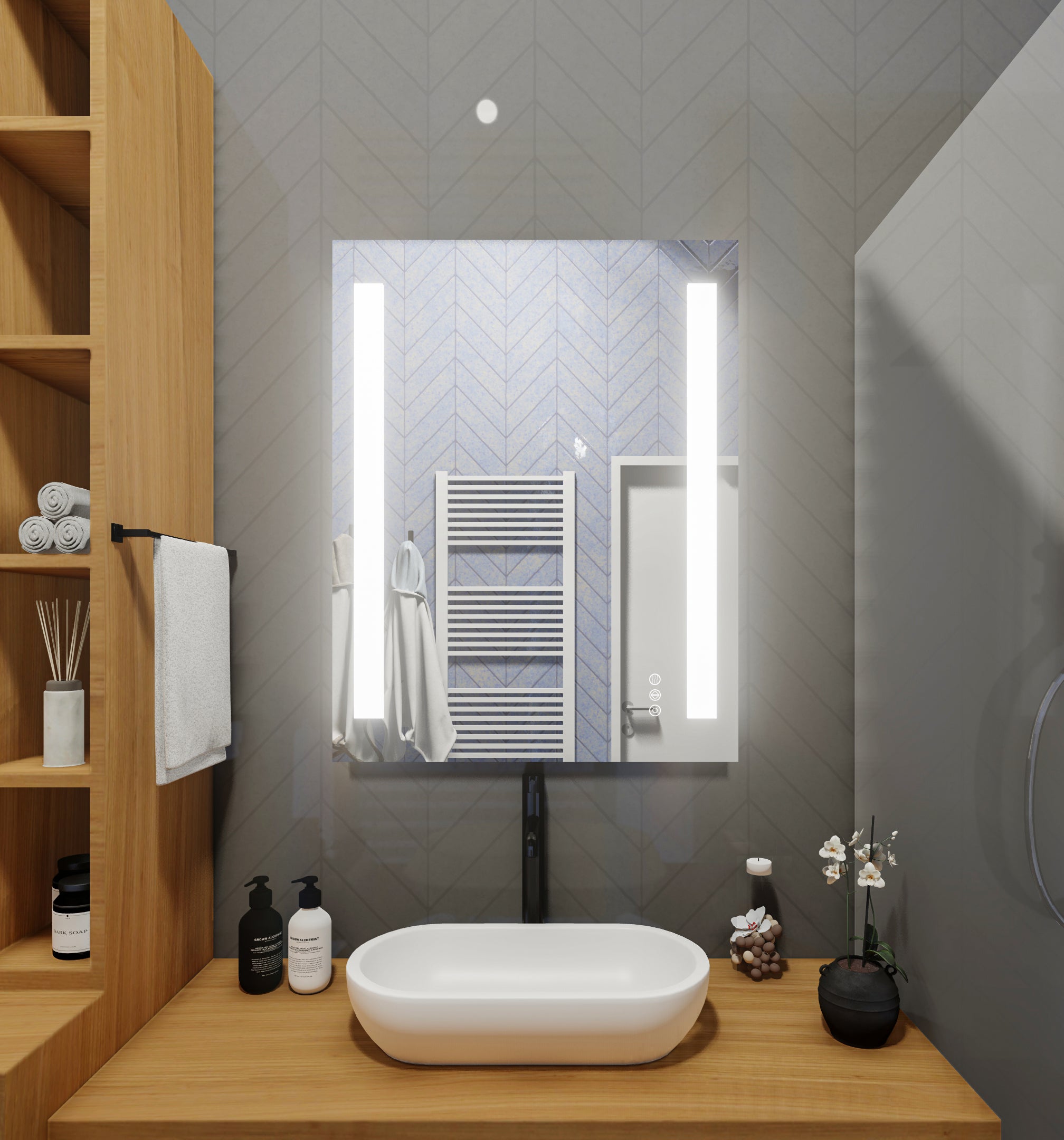 Front-Lighted Vertical LED Bar Bathroom Mirror: 24"x32" - Rectangular ...