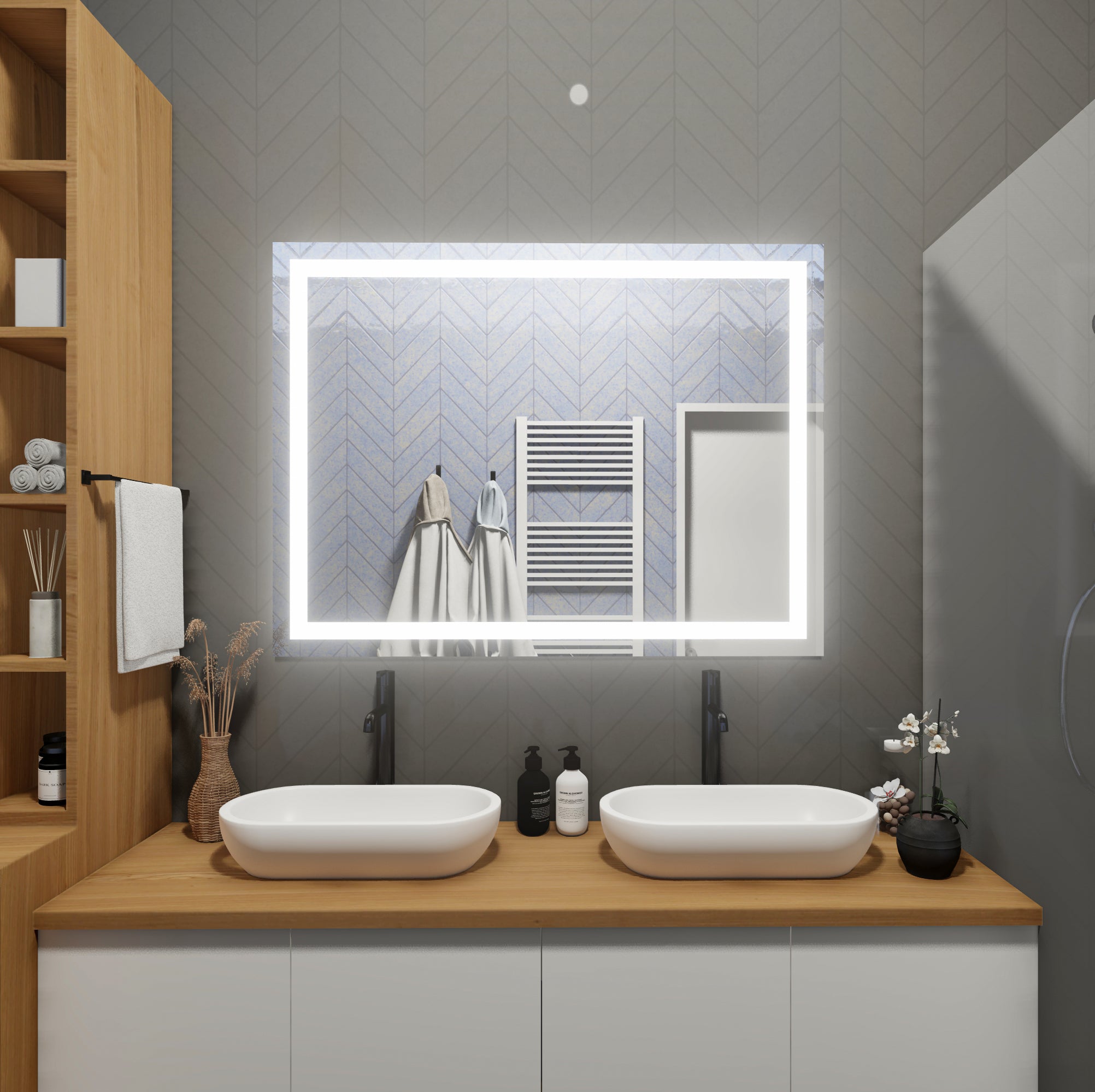 Front-Lighted LED Bathroom Vanity Mirror: 72" Wide x 36" Tall - Rectangular - Wall-Mounted