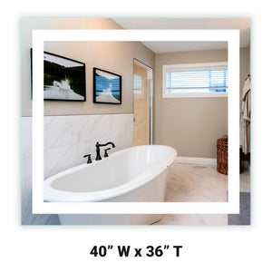 Front-Lit LED Bathroom Mirror 40" x 36" Rectangle
