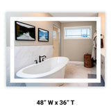 Front-Lighted LED Bathroom Vanity Mirror: 48" Wide x 36" Tall - Rectangular - Wall-Mounted
