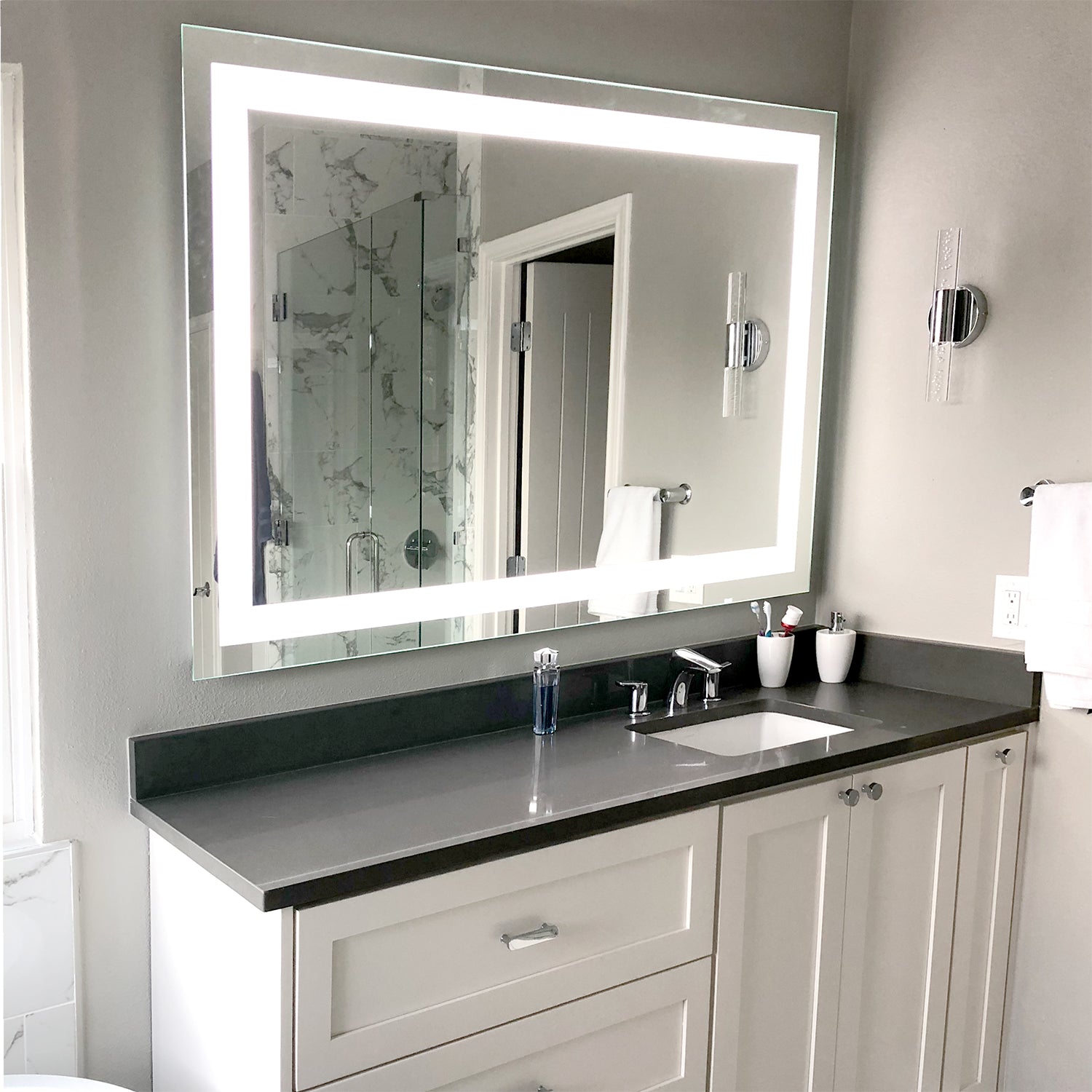 Front-Lighted LED Bathroom Vanity Mirror: 56 x 40 - Rectangular – Mirrors  & Marble