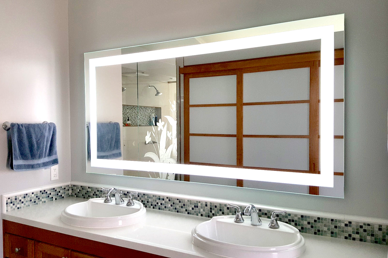 Front-Lighted LED Bathroom Vanity Mirror: 72" Wide x 36" Tall - Rectangular - Wall-Mounted