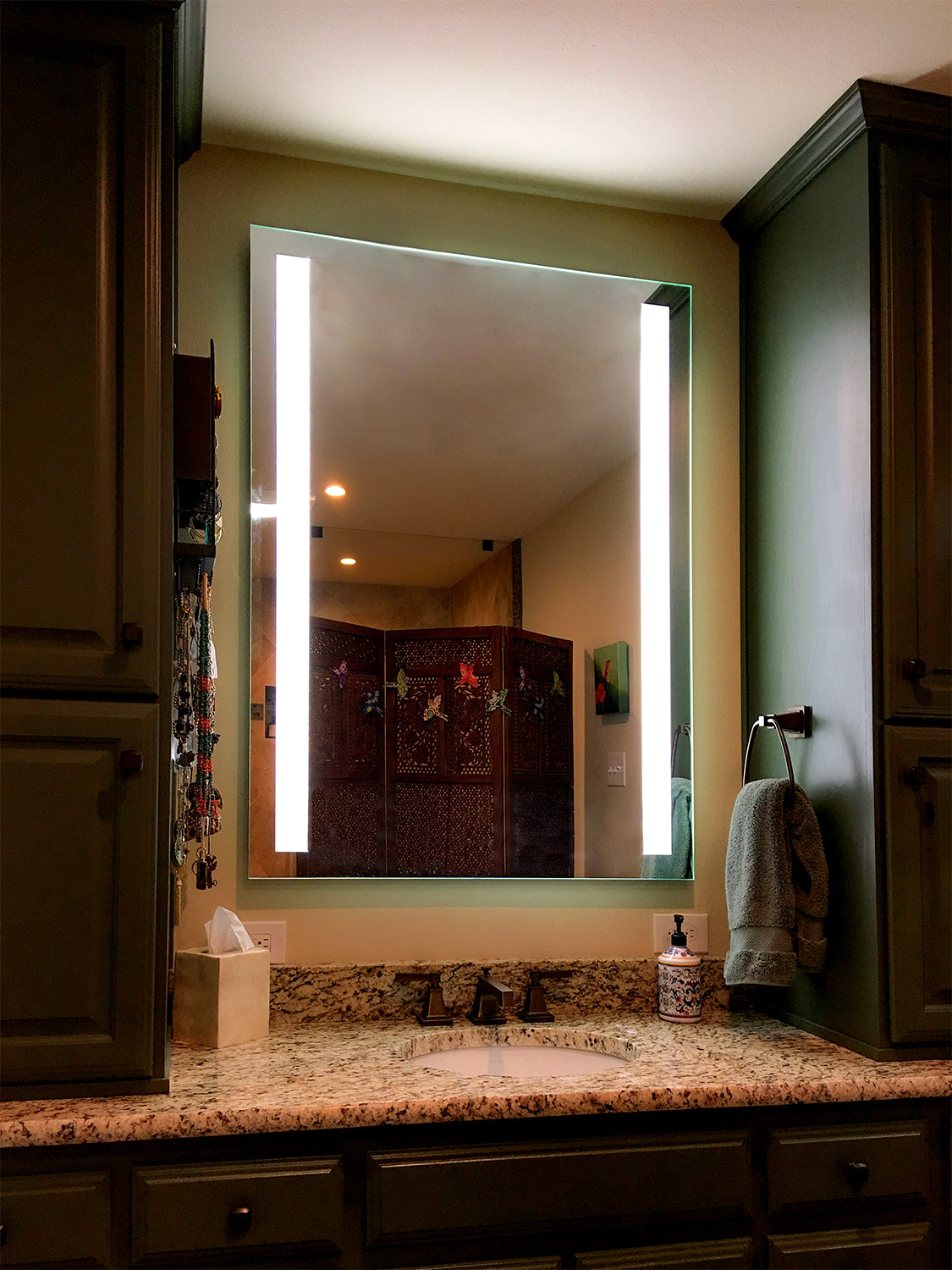 Front-Lighted Vertical LED Bar Bathroom Mirror: 36x48 - Rectangular